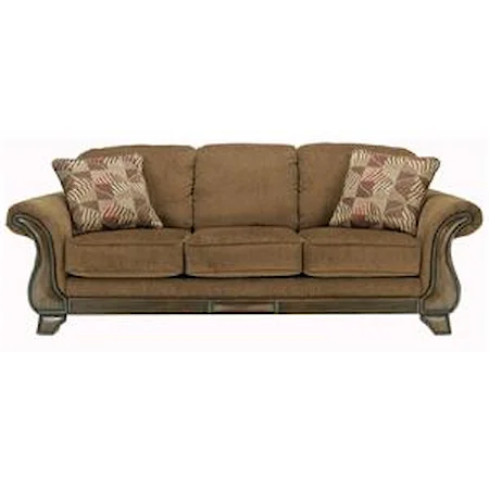 Queen Sofa Sleeper with Flared Arms & Exposed Faux Wood